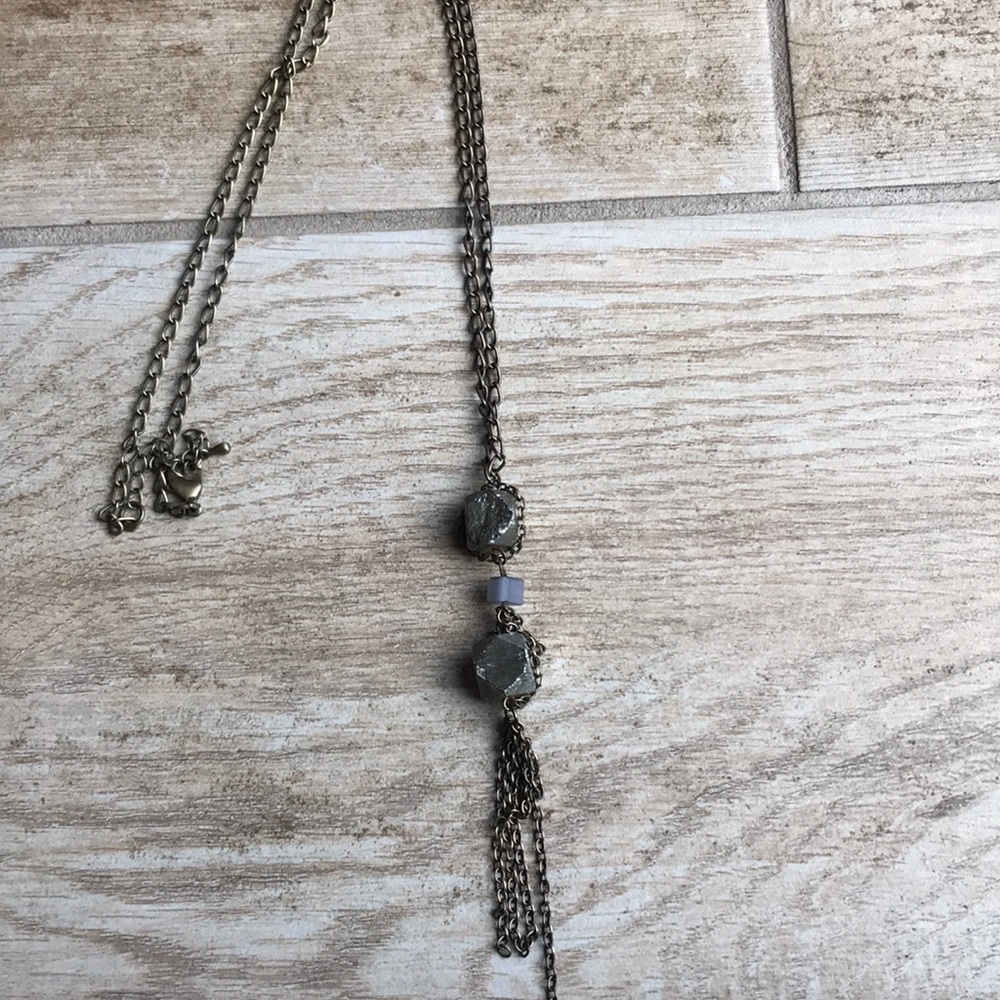 Pyrite bead and chain tassel necklace